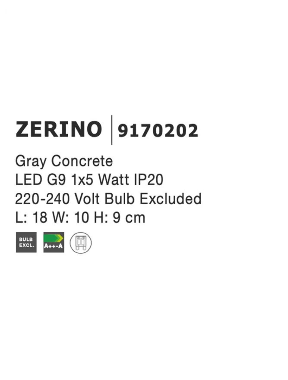 Aplica perete din Beton Gri H9xL18cm LED G9 ZERINO
