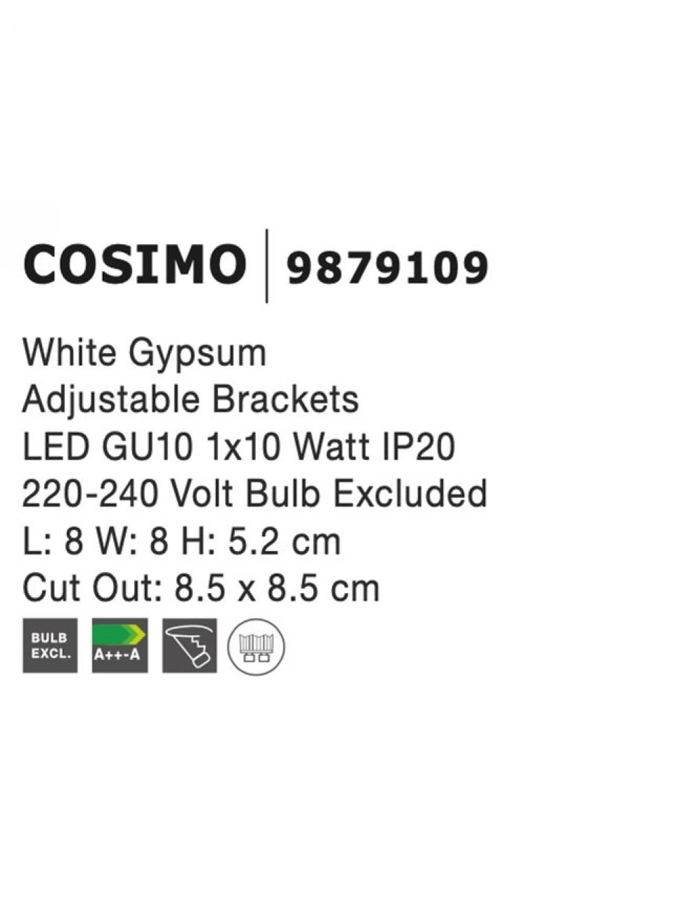 Spot incastrat din Gips Alb H5.2xL8cm IP20 LED GU10 COSIMO