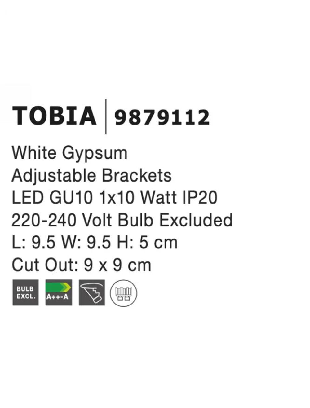 Spot incastrat din Gips Alb H5xL9.5cm IP20 LED GU10 TOBIA