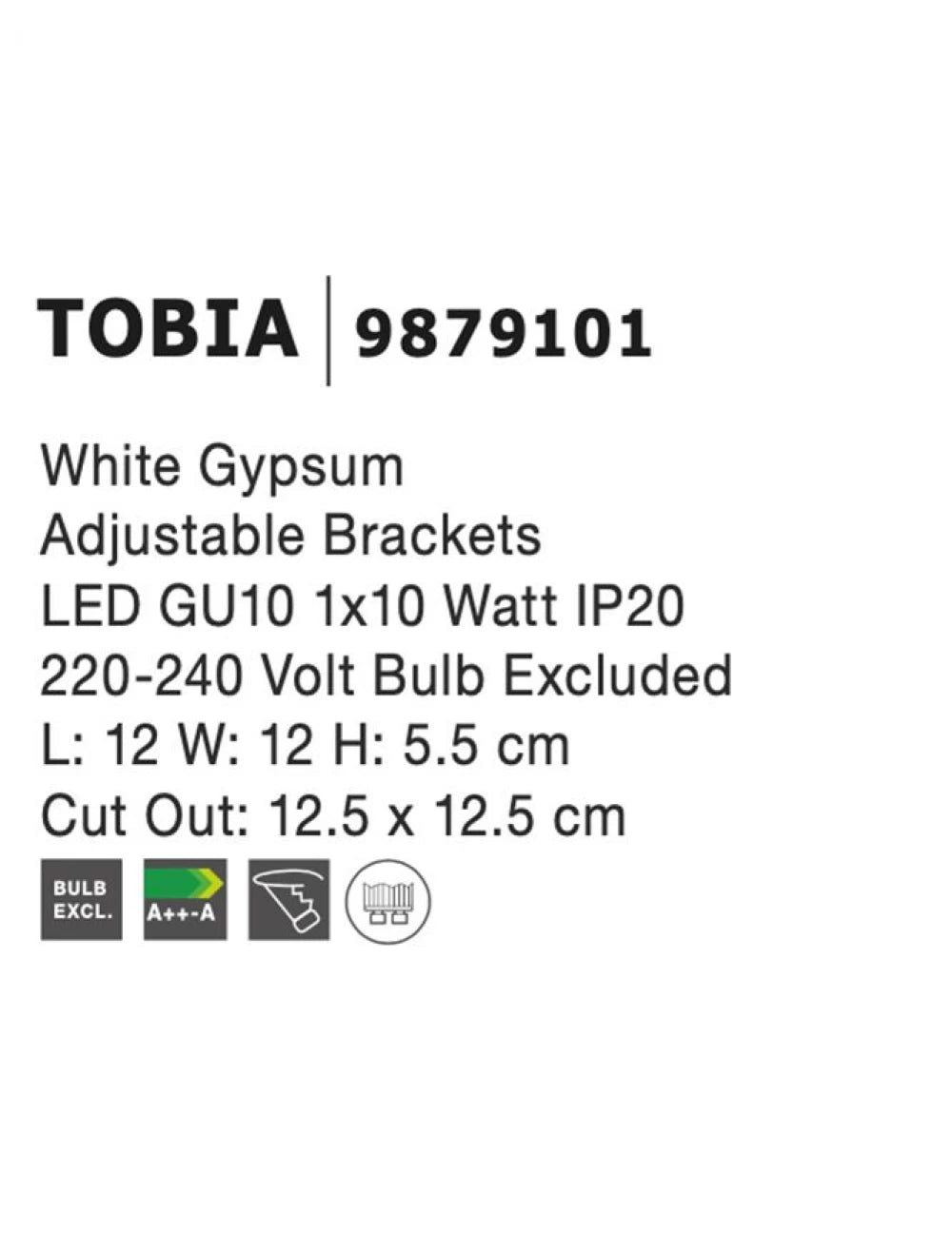 Spot incastrat din Gips Alb H5.5xL12cm IP20 LED GU10 TOBIA