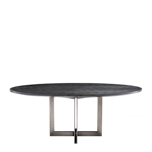 Masa ovala din Furnir de stejar si Metal Gri carbune/Bronz de 8 persoane L200x120cm Melchior