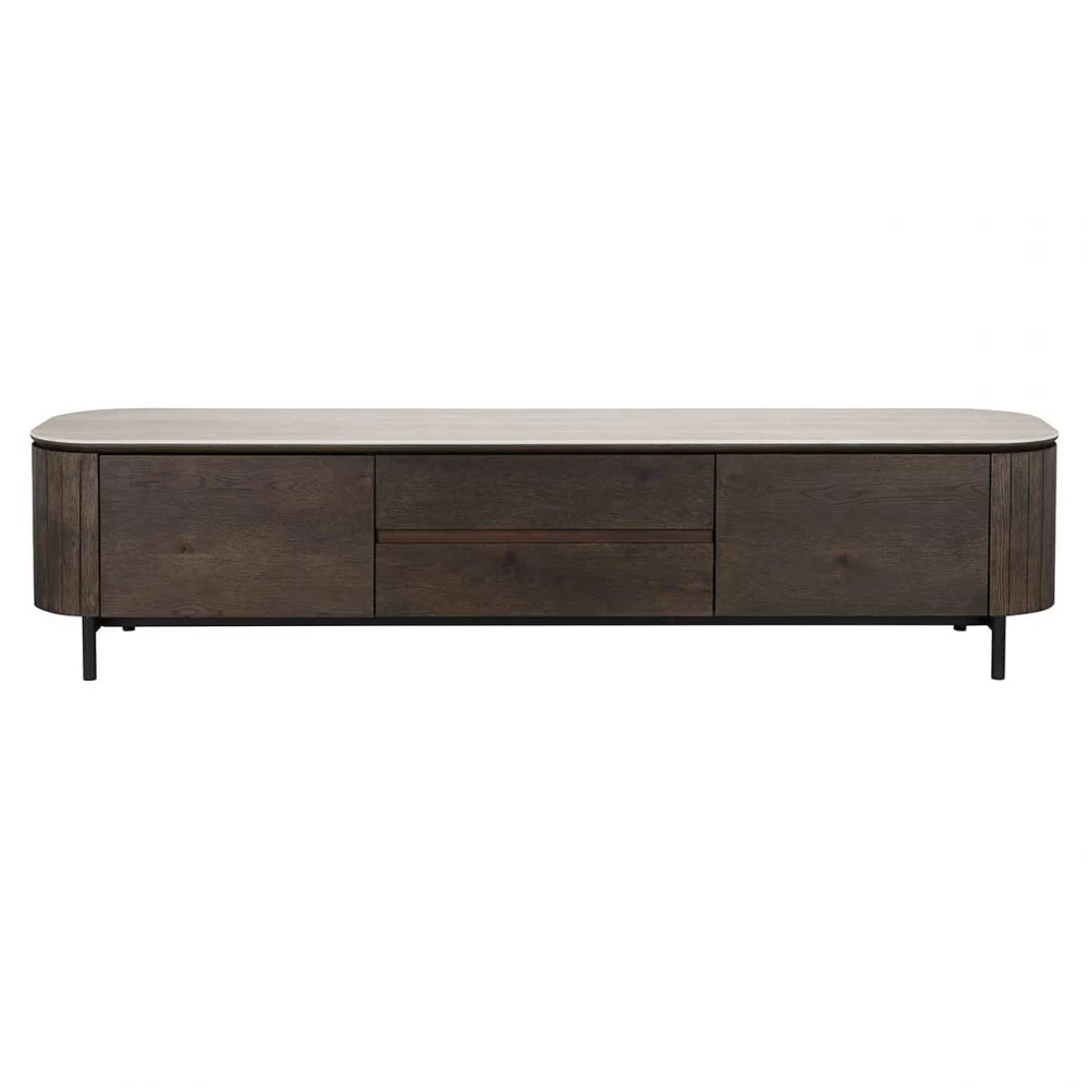 Comoda TV din Ceramica Bej si Furnir de stejar Maro L199.5xH46cm Ritz Richmond Interiors