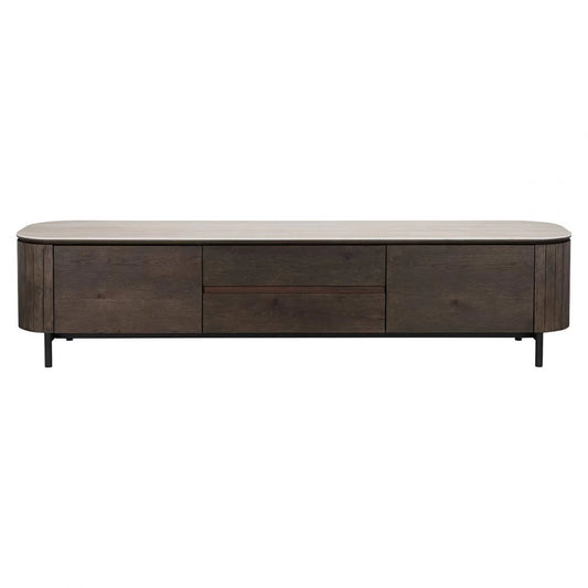 Comoda TV din Ceramica Bej si Furnir de stejar Maro L199.5xH46cm Ritz Richmond Interiors