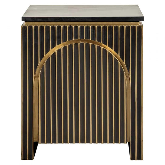 Noptiera din Marmura Negru si MDF placat cu metal Alama L50xH60cm Les Arcs Richmond Interiors