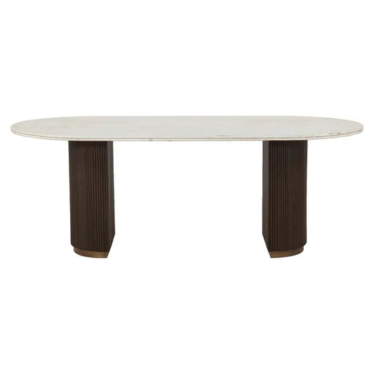 Masa Ovala din Marmura Alb Lemn/Metal Maro/alama L210xH76cm Mayfield Richmond Interiors
