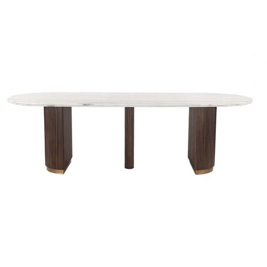 Masa Ovala din Marmura Alb Lemn/Metal Maro/alama L250xH76cm Mayfield Richmond Interiors