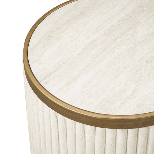Set 2 masute de laterale Rotunda din Ceramica Alb si Metal Auriu D40/50xH49/56cm Tivoli