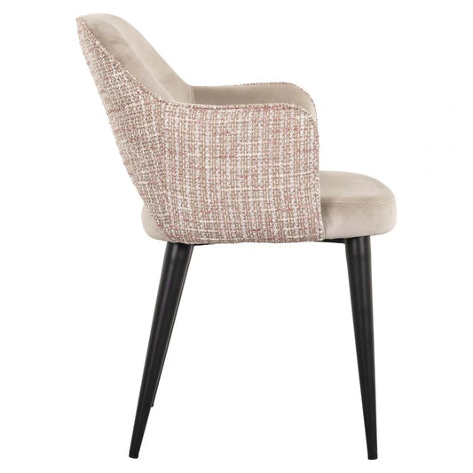 Scaun tapitat cu Catifea/Stofa Bej cu picioare din Metal Negru H85xL60xA64cm Giovanna Richmond interiors