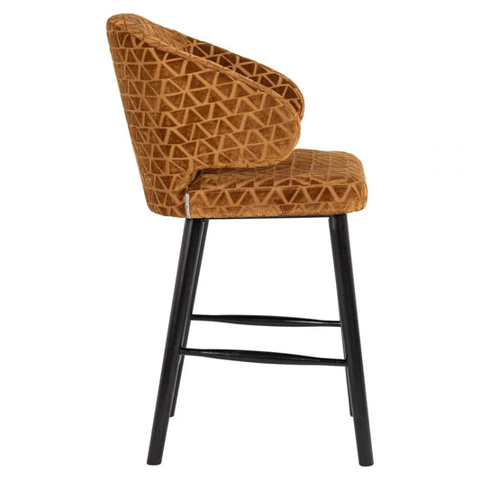 Scaun de insula tapitat cu Stofa Portocaliu cu picioare din Metal Negru H93xL62xA62cm Indigo Richmond interiors