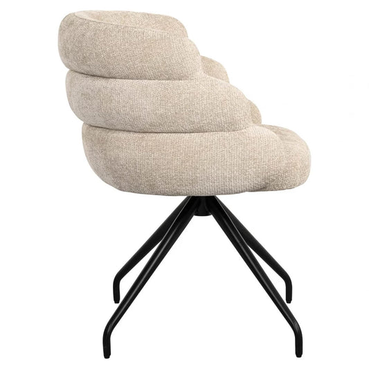Scaun pivotant tapitat cu Stofa Crem cu picioare din Metal Negru H80.5xL62xA62cm Kayla Richmond interiors
