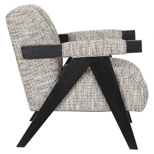 Fotoliu tapitat cu Stofa Bej cu picioare din Lemn de frasin Negru H83xL73xA84cm Clover Richmond interiors