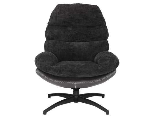 Fotoliu rotativ tapitat cu Stofa si piele sintetica Negru si picioare din Metal Negru H101xL77xA90cm Giselle
