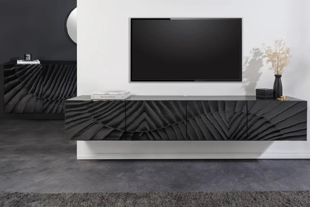 Comoda TV suspendata din Lemn masiv de mango Negru Scorpion L200xH35cm