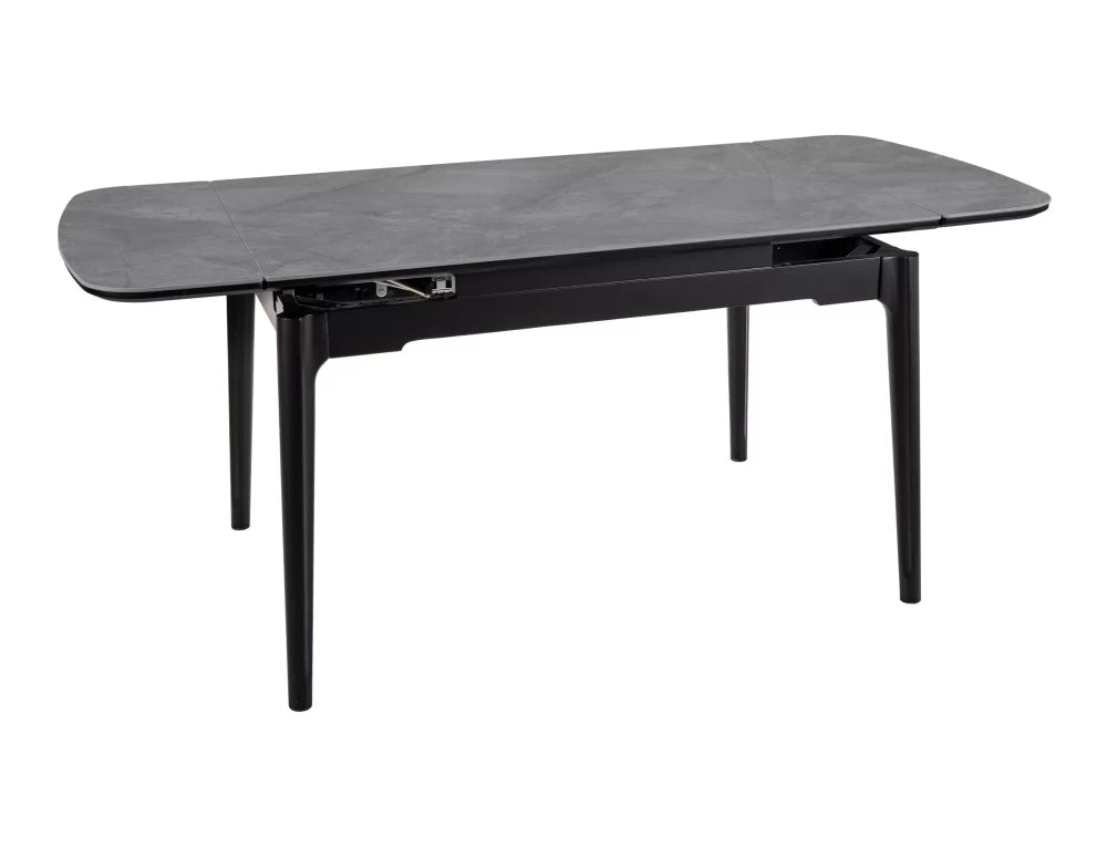 Masa extensibila cu blat din Ceramica cu efect de marmura Gri lucios cu picioare din Lemn Negru mat L120-180cm Sento