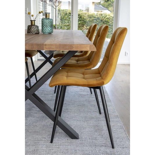 Set 2 scaune din Metal Negru si Catifea Galben H86xL44xA55cm Middelfart