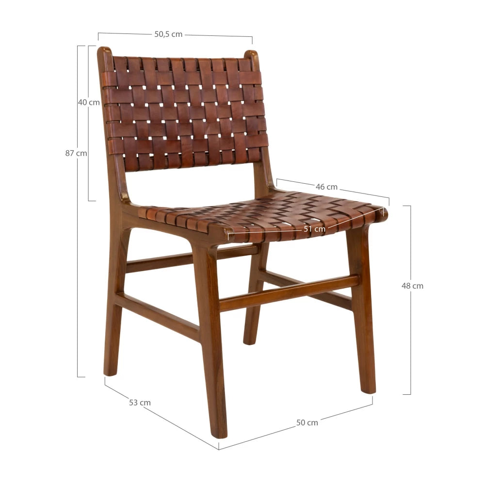 Set 2 scaune din Lemn de tec Maro si Piele Maro H87xL51xA53cm Perugia