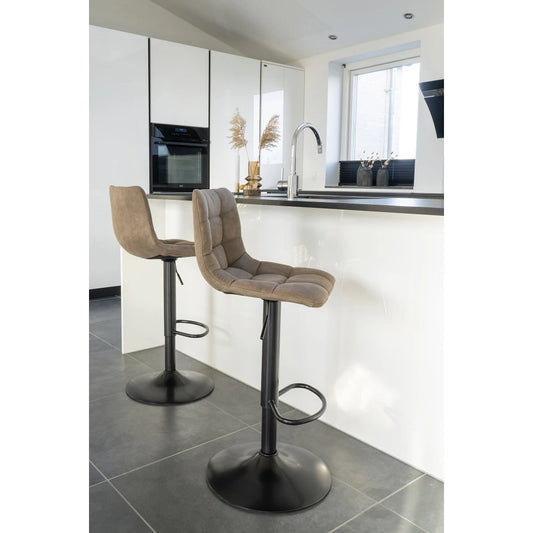 Set 2 scaune de bar din Metal Negru si Microfibra Maro H88-108xL45xA43cm Middelfart