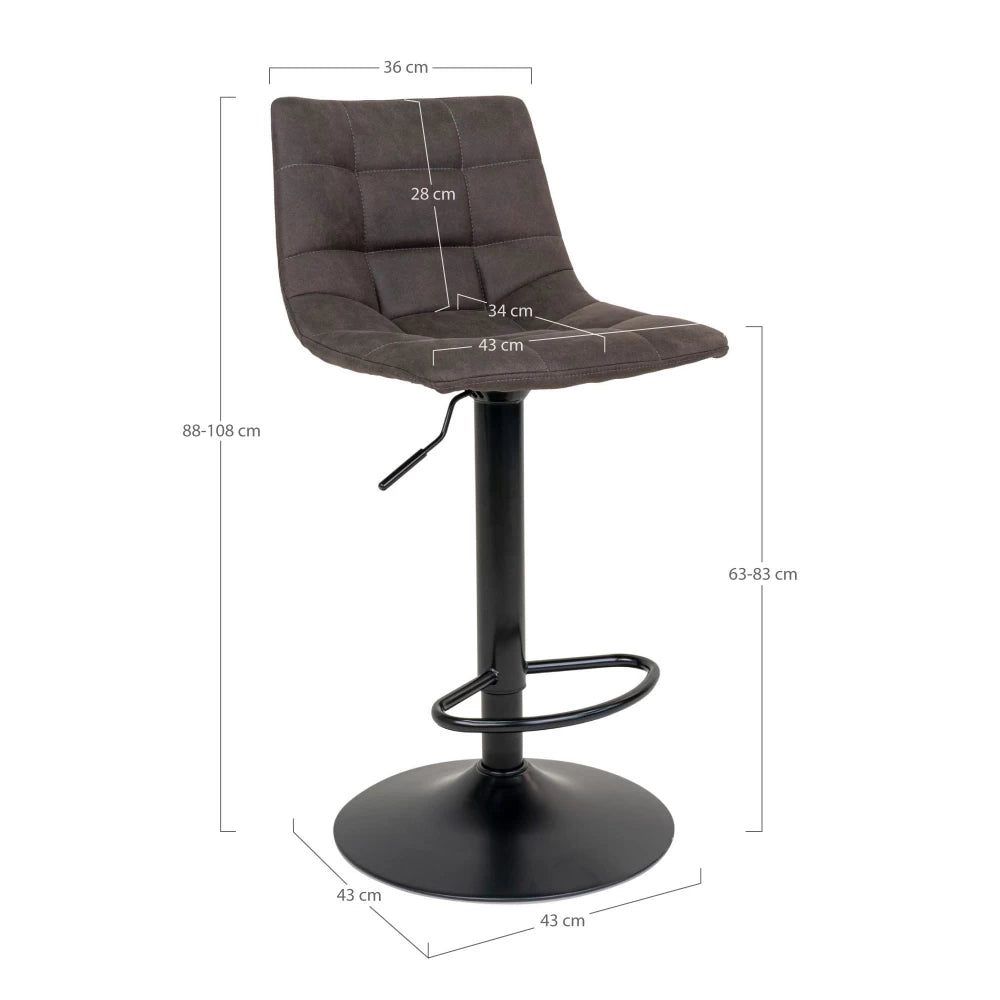 Set 2 scaune de bar din Metal Negru si Microfibra Gri inchis H88-108xL45xA43cm Middelfart