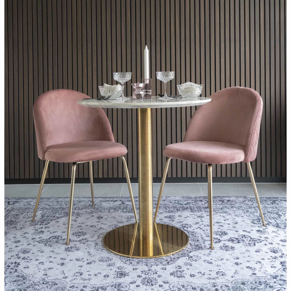 Masa din Metal Alama si MDF Alb cu efect de marmura D70xH75cm Bolzano