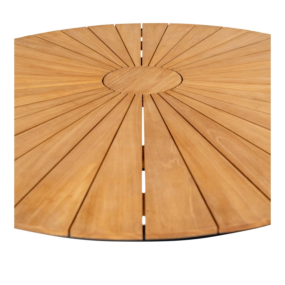 Masa de exterior din Metal Negru si Lemn de tec Maro D130xH74cm Cleveland