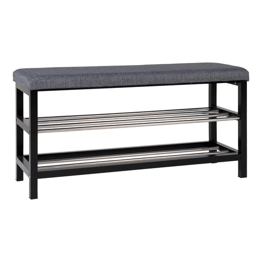 Bancheta din Lemn/Metal Negru/Argintiu si Stofa Maro H50xL100cm Padova