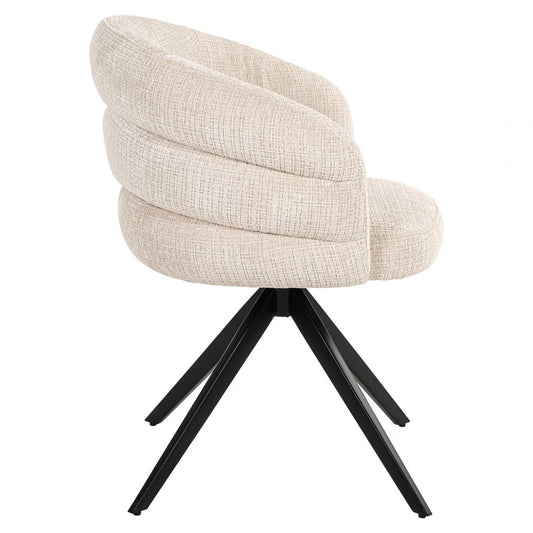 Scaun tapitat cu Chenille Bej si picioare din Metal Negru H79xL61xA60cm Serenity
