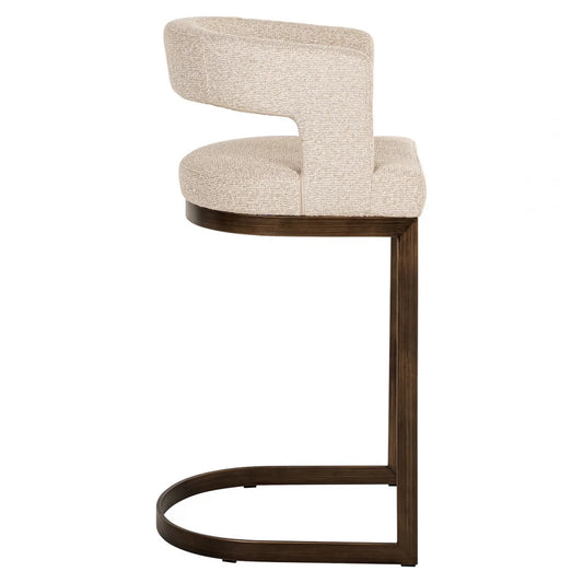 Scaun de bar tapitat cu Stofa Bej si picioare din Metal Alama H101xL55xA51cm Ellis