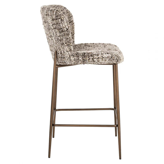 Scaun de insula tapitat cu Stofa Maro si picioare din Metal Alama H96xL49xA55cm Odarby