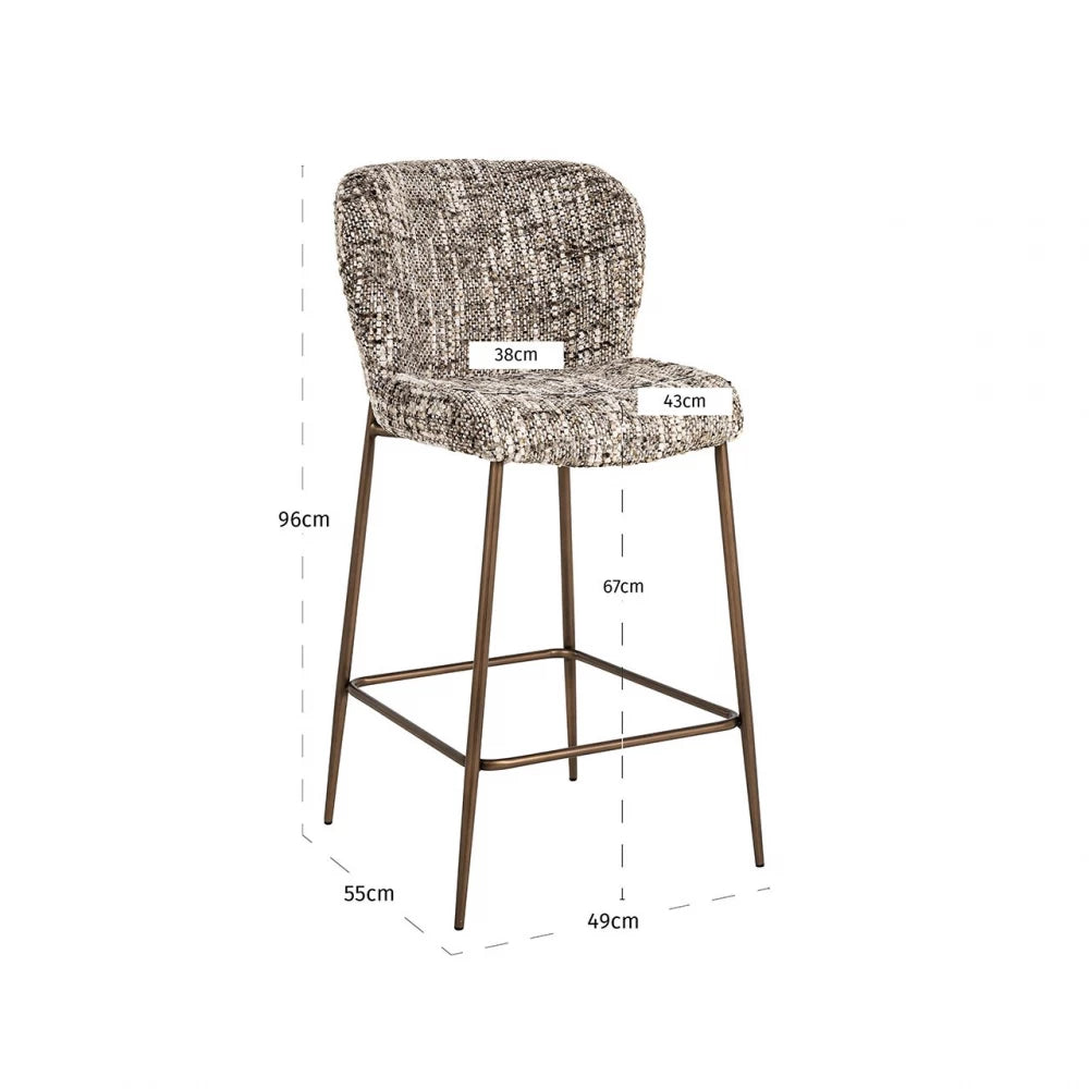 Scaun de insula tapitat cu Stofa Maro si picioare din Metal Alama H96xL49xA55cm Odarby