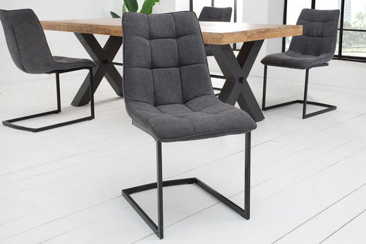 Set 2 scaune tapitat cu Stofa Gri inchis si picioare din Metal Negru H88xL46xA63cm Miami