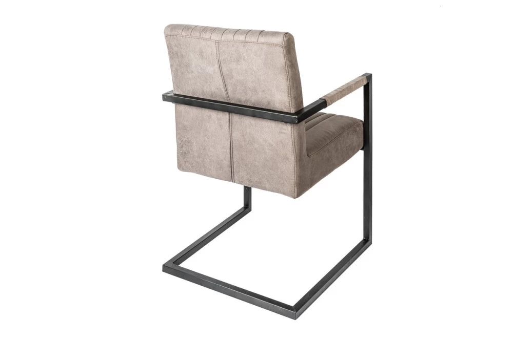 Scaun cu brate tapitat cu Microfibra Maro taupe si picioare din Metal Negru H88xL55xA63cm Big aston