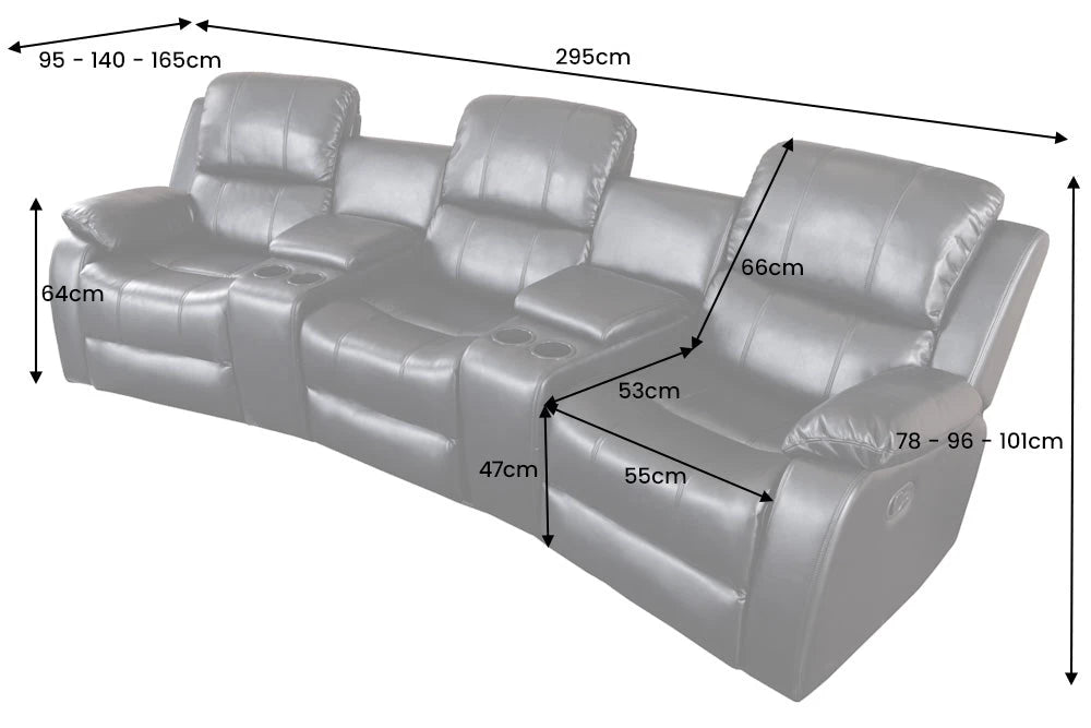 Canapea cu functie relaxare tapitata cu Piele artificiala Negru L295cm Hollywood