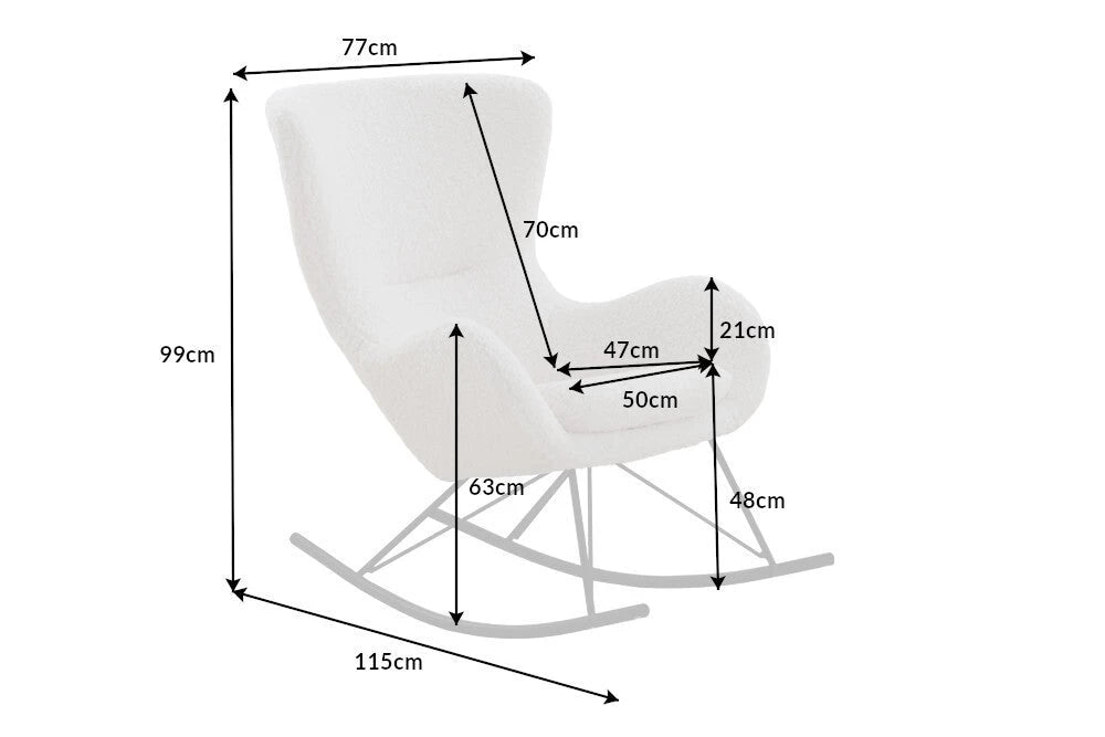 Balansoar tapitat cu Stofa boucle Alb si picioare din Metal Negru H99xL77xA115cm Scandinavia swing