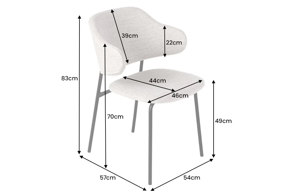 Set 2 scaune cu brate tapitat cu Stofa boucle Gri si picioare din Metal Negru H83xL58xA54cm Alpine