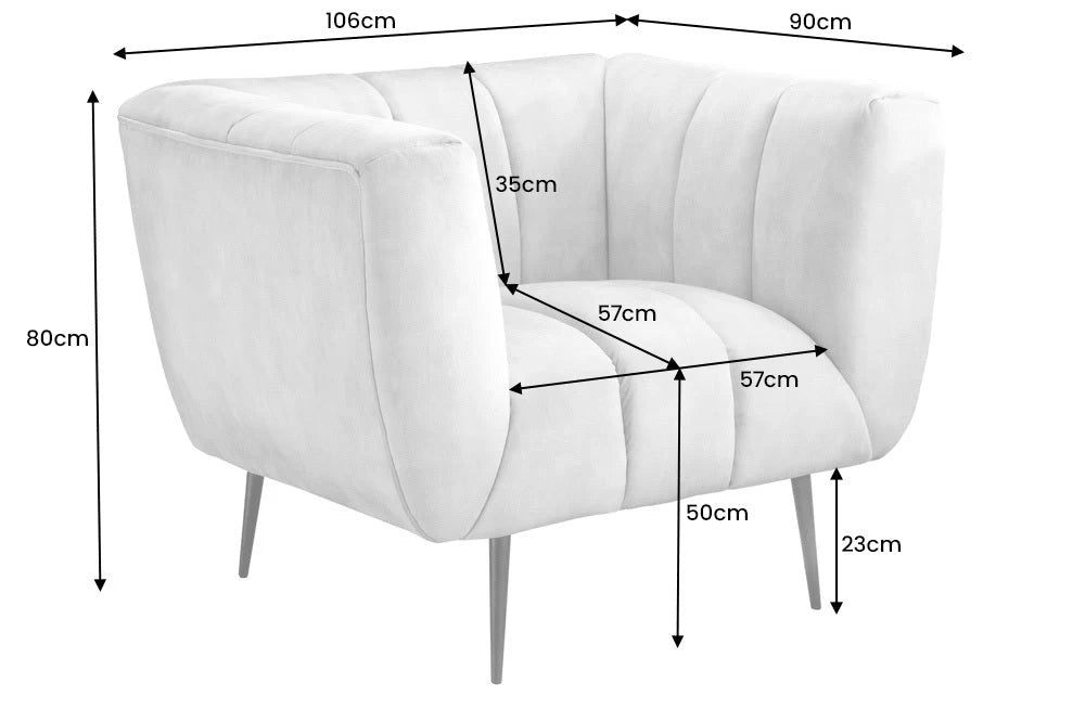 Fotoliu tapitat cu Catifea Bej sampanie si picioare din Metal Negru H80xL105xA90cm Noblesse