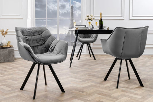Scaun rotativ cu brate tapitat cu Catifea Gri si picioare din Metal Negru H81xL68xA66cm The dutch comfort