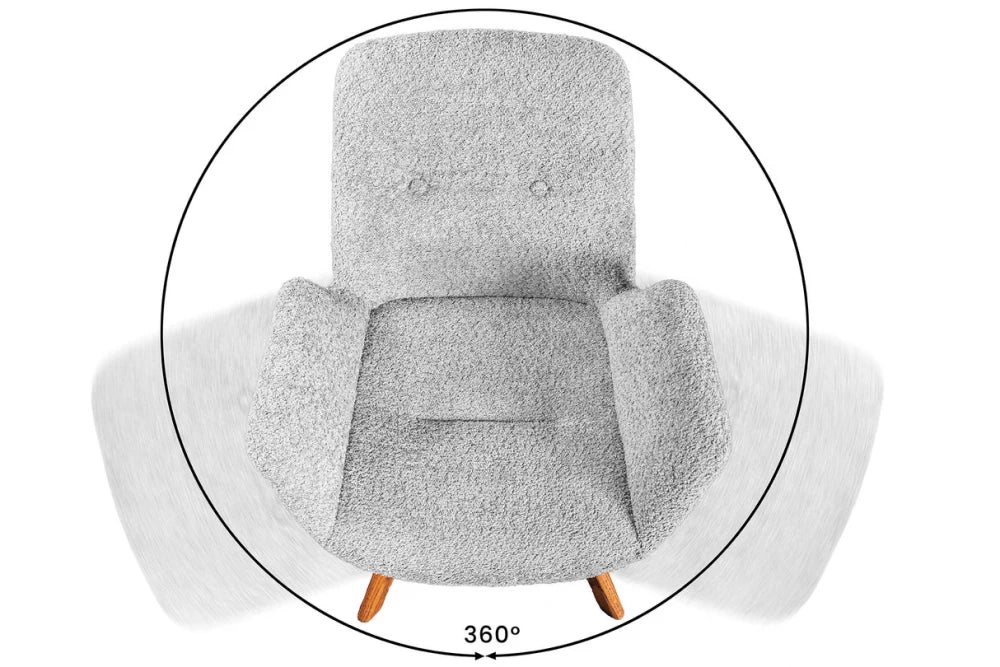 Set 2 scaune rotative cu brate tapitat cu Stofa boucle Gri si picioare din Lemn de stejar Maro H86xL61xA63cm Baltic