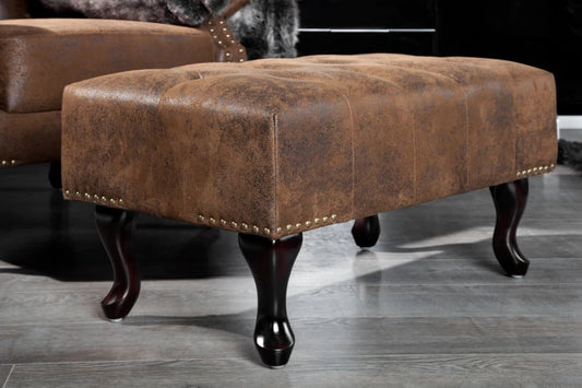 Puf din Lemn Maro inchis si Microfibra Maro H40xL80cm Chesterfield
