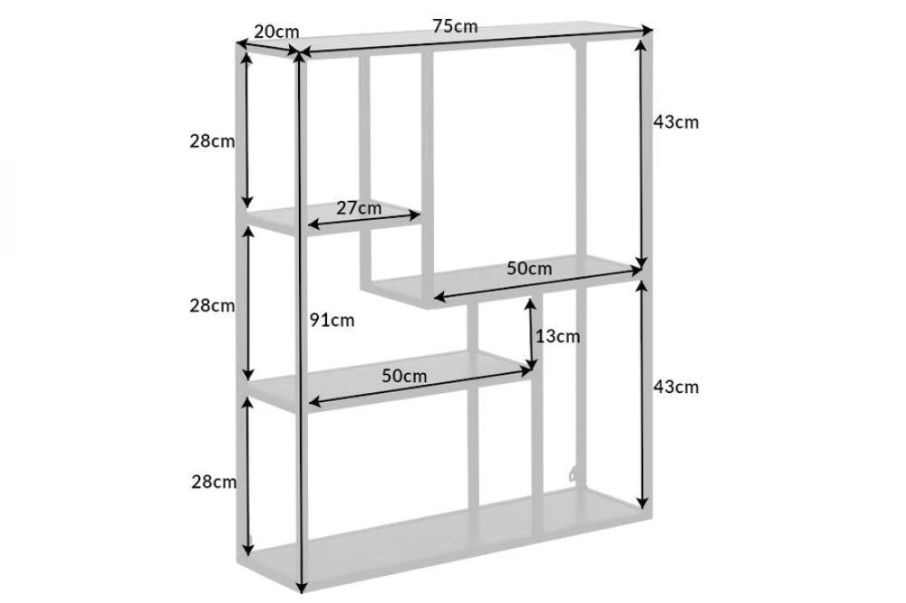 Raft de perete din MDF Negru si Metal Negru L75xH91cm SLIM LINE