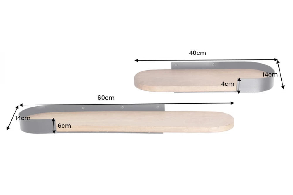 Set 2 polite de perete din Lemn de mango Maro si Metal Negru L40/60xH4cm PURE NATURE