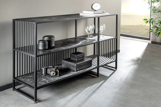 Etajera din MDF Antracit cu efect de marmura si Metal Negru L120xH83cm ARCHITECTURE