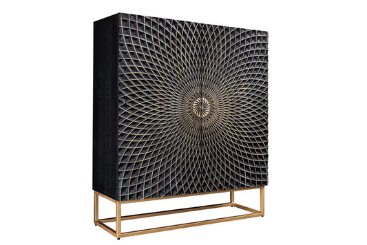 Dulap din Lemn de mango Negru si Metal Auriu L100xH120cm ILLUSION