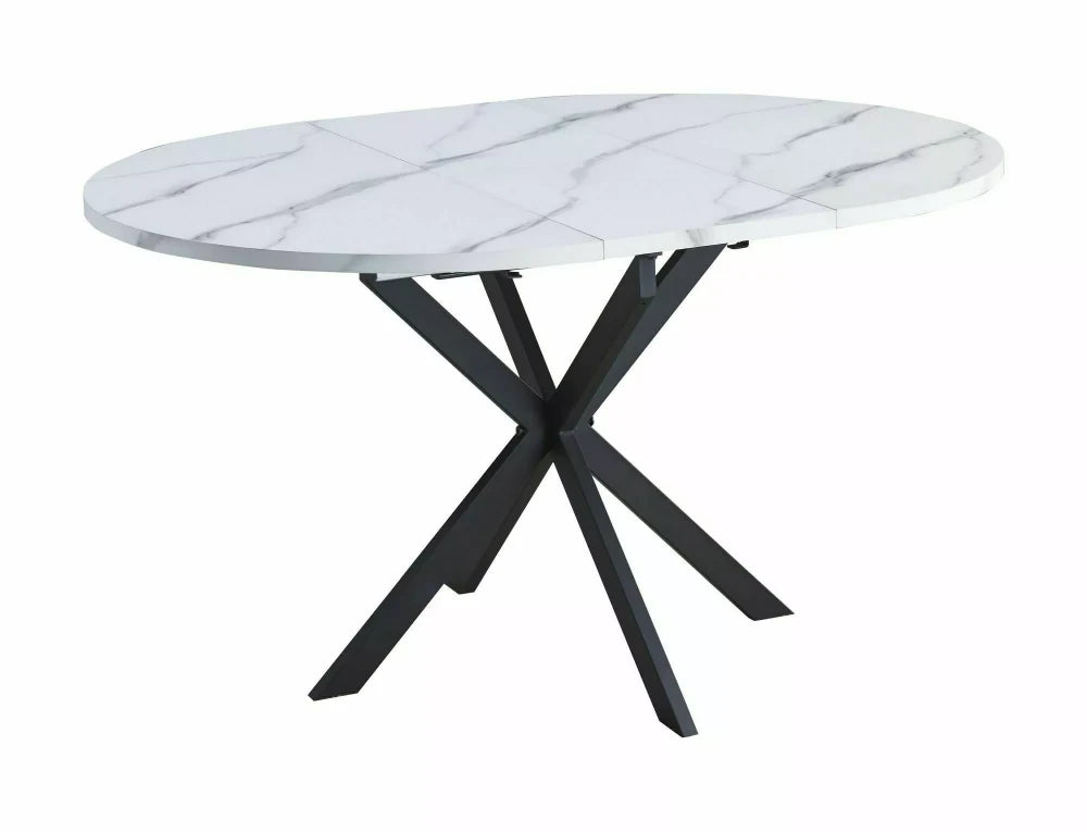 Masa extensibila cu blat din MDF Alb cu efect de marmura cu picioare din Metal Negru mat L100-135cm Gaston