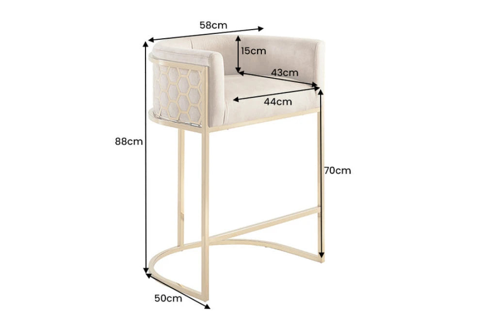 Scaun de bar din Catifea Bej si Otel inoxidabil Auriu Hx88Lx58xA50cm Elegance