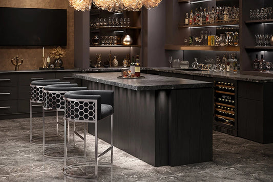 Scaun de bar din Catifea Gri si Otel inoxidabil Argintiu Hx88Lx58xA50cm Elegance