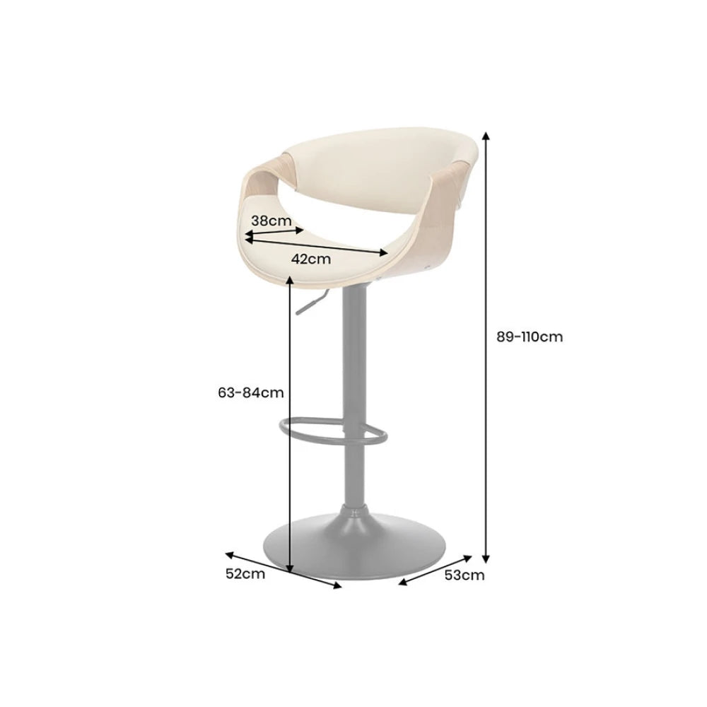 Scaun de bar rotativ cu inaltime reglabila din Piele artificiala Bej si Metal/Furnir de stejar Negru/Maro Hx89-110Lx52xA53cm Organic