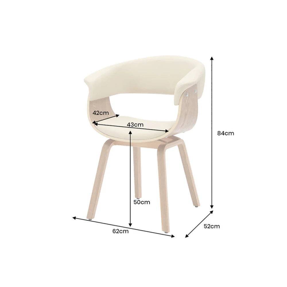 Scaun din Piele artificiala Crem si Metal/Furnir de stejar Negru/Maro Hx84Lx62xA52cm Organic