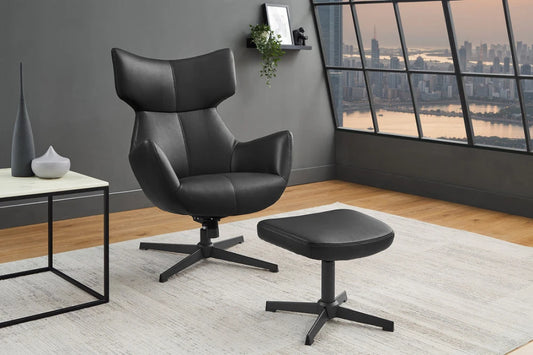 Taburet din Piele artificiala Maro si Metal Negru Hx36Lx45xA35cm Vogue