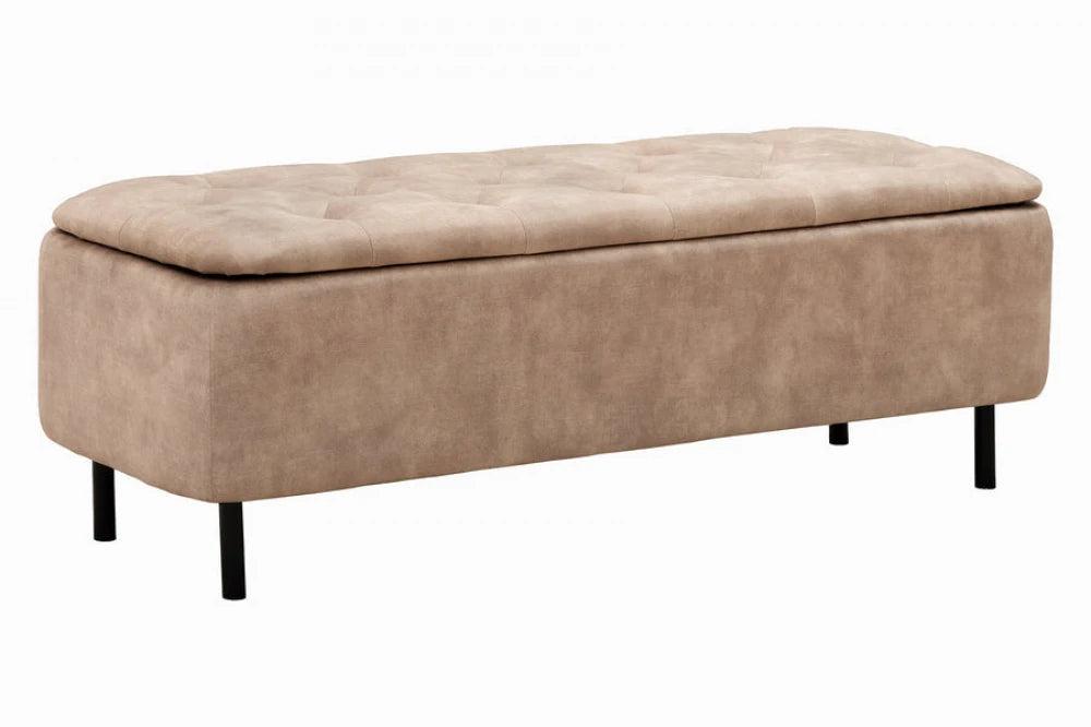Bancheta cu spatiu depozitare din Catifea Bej si Metal Negru Hx43Lx120cm En vogue