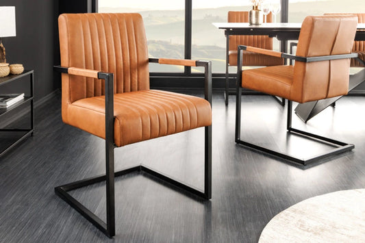 Scaun din Piele Maro cognac si Metal Negru Hx88Lx55xA63cm Big Aston